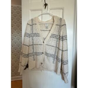 Joie Cardigan Sweater Cream/Gray Strips Size Medium